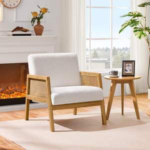 Fauteuil moderne pour chambres, salons et bureaux à domicile, hôtels – Chaise d'appoint en tissu bouclé avec design capitonné et pieds en bois massif - Product Image 4