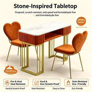 Table de manucure style Ins, poste de travail moderne pour salon de manucure <span class=keywords><strong>avec</strong></span> rangement, bureau à ongles <span class=keywords><strong>avec</strong></span> cadre en métal doré pour institut de beauté - Product Image 3