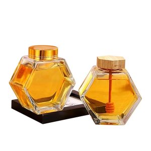 Bán Buôn 100Ml 220Ml 280Ml 380Ml Tùy Chỉnh Hình Lục Giác Rỗng Mật Ong Lọ Thủy Tinh Với Gỗ Nắp Gáo - Product Image 5