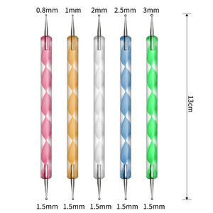 Set of 5 Acrylic Spiral <b>Rod</b> Double Head Nail Art Point Drill Pens <b>Plastic</b> Fiber Brush Material Indentation Flower Pen Design - Product Image 3