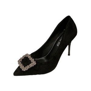 Women's Black Suede Work Shoes High Heels Pointed Toe Breathable Anti-Slip Pointed Sandals With Rhinestone TPR Material Upper - Product Image 6