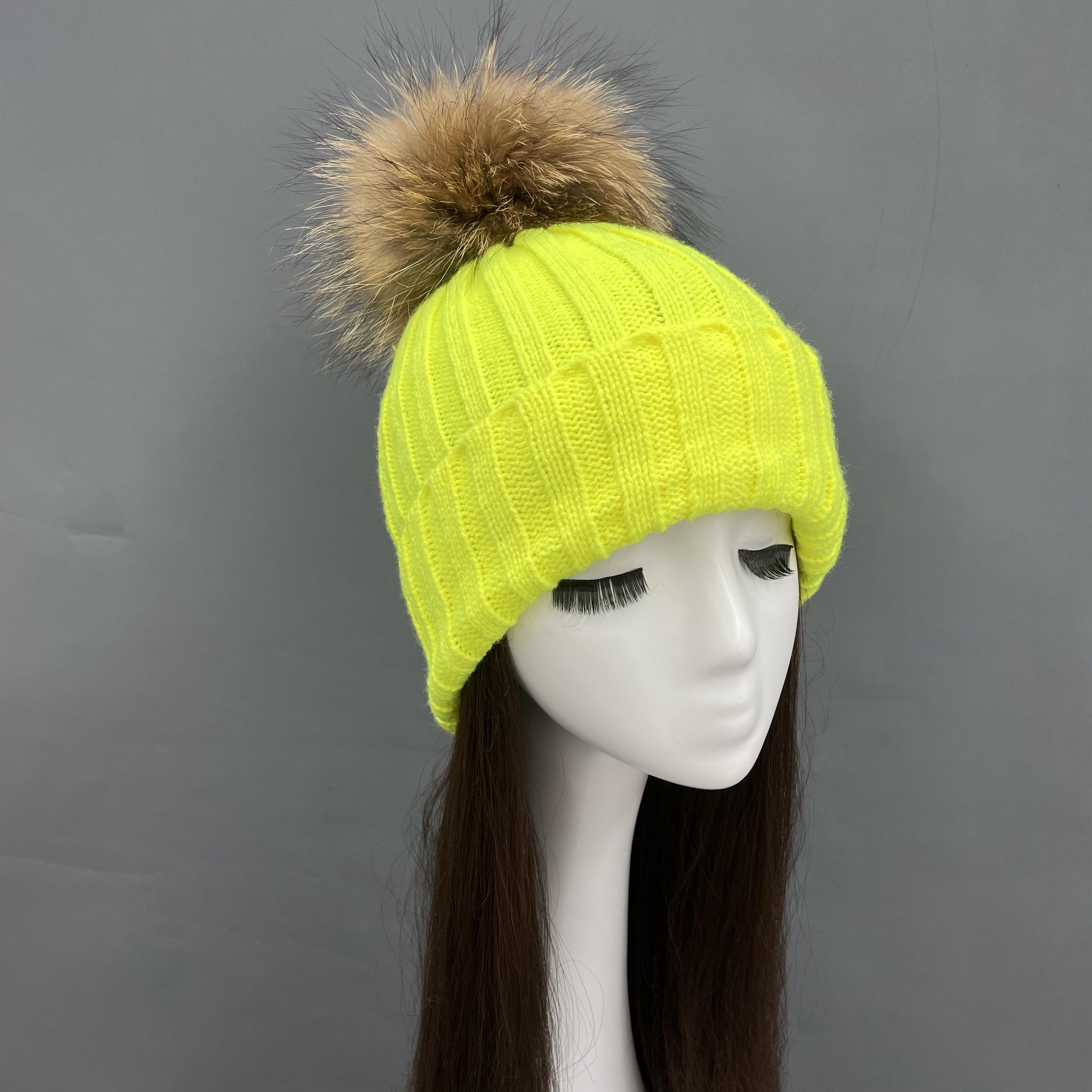 light yellow knitted beanie hat