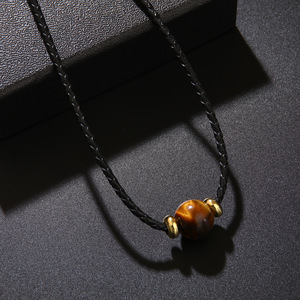 朋克长链虎眼天然石材吊坠项链合金珠子简约男女项链 - Product Image 4