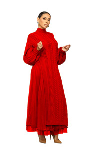 Robes pull d'hiver de haute qualité femmes pull en maille décontracté Patchwork à manches longues robes tricotées longues pour dames - Product Image 5