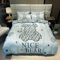 Soie lavée 3d imprimé couette ensemble de literie drap de lit 4 pièces housse de couette ensemble dessin animé literie OEM blanc King Size