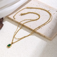 Collier double couche classique en acier inoxydable avec pendentif géométrique vert moderne et pierres précieuses, chaîne latérale, bijoux tendance en promotion TGXL14701