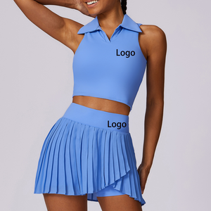 Ensemble jupe et haut polo 2 pièces pour femme avec logo personnalisé, col élégant, uni, respirant, pour pickleball, padel, golf et tennis - Product Image 2