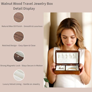 Boîte à bijoux en bois pour femmes, étui de voyage et cadeau pour demoiselles d'honneur, boîte de rangement élégante en bois de noyer, cadeau pour elle - Product Image 4
