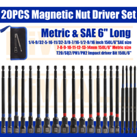 20 embouts de visseuse à chocs magnétiques de 6 pouces/150 mm, jeu d'outils professionnels pour réparation automobile, étui souple inclus