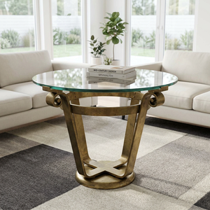โต๊ะกาแฟเหล็กดีไซน์พิเศษ AK Brass รุ่น Unique  ตกแต่งสีทองโบราณ พร้อมท็อปกระจก โต๊ะทำมือสำหรับเฟอร์นิเจอร์ร้านอาหาร - Product Image 2