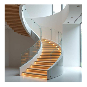 <span class=keywords><strong>Escalier</strong></span> courbé sur mesure en acier inoxydable et bois, avec travail métallique artistique, pour villa intérieure et hall d'entrée de sous-sol - Product Image 3