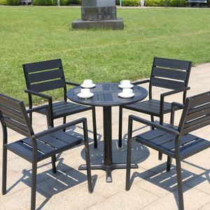 Chaise d'extérieur imperméable en plastique et bois avec cadre en alliage d'aluminium durable pour villa, balcon, jardin, patio, table à manger et chaises - Product Image 1