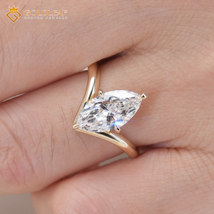 Bague en diamant de culture certifié IGI Goldleaf 14/18K, 1 à 5 carats, DEF VVS-VS, taille marquise, pour cadeau de mariage ou anniversaire - Product Image 4