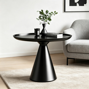 Modern Matte Black Stainless Steel <strong>Slim</strong> Pedestal Side <strong>Table</strong> for Hotel and Living Room Luxury Bedroom Use - Product Image 4
