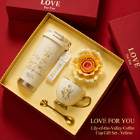 Luxuriöses Maiglöckchen-Geschenkset für Frauen, Isolierter Reisebecher und Kaffeetasse mit Duftkerze Business-Geschenkset