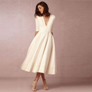 Femmes col en V couleur unie A-line <span class=keywords><strong>robes</strong></span> de style longues vêtements pour femmes dame élégante Europe <span class=keywords><strong>Sexy</strong></span> fête grand ourlet robe décontractée - Product Image 1