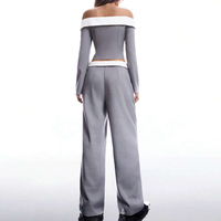 Ensemble de costume en lin sur mesure à épaules dénudées pour femmes, tenue deux pièces bicolore pour femmes