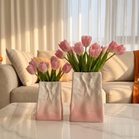 En stock, vase en céramique en forme de sac en papier, dégradé multicolore, petits articles pour la maison, décoration moderne de luxe pour la maison, vase de mariage