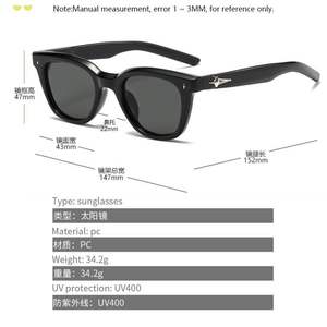Gm แว่นกันแดดทรงสี่เหลี่ยมสำหรับผู้หญิง กรอบสีดำ เลนส์ Ac ป้องกันรังสียูวี 400 ประเภท 3 แว่นกันแดดแฟชั่นสไตล์สตรีท - Product Image 4