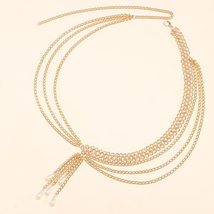 Chaîne de taille multicouche en alliage avec perles dorées et pompons, accessoire de mode pour femme pour les soirées - Product Image 3