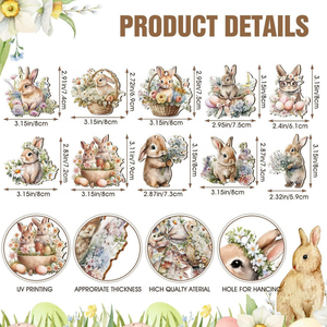 30 Piezas/Bolsa, Adornos Colgantes de Madera de Conejito de Pascua para Niños, Decoración para Fiestas con Cuerdas y Etiquetas de Madera para Árboles - Product Image 6