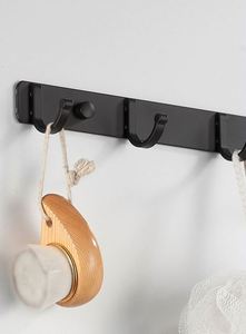 Black Bamboo Metal Wall-Mounted Rack Robes Handbags Clothes Towels Coat <b>Hook</b> <b>Rails</b> Decorative Hanger <b>Rails</b> Eco-Friendly <b>Hooks</b> - Product Image 4