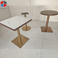 Pied de table en métal doré brossé, table à manger carrée 70x70cm, 4 places, table à manger de restaurant