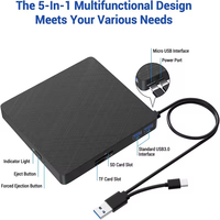 Unidad de DVD Externa Multifuncional USB 3.0 Tipo-C Lightscribe, Grabadora de DVD Portátil, Unidad Óptica de CD/DVD+/-RW con Interfaz SD/TF