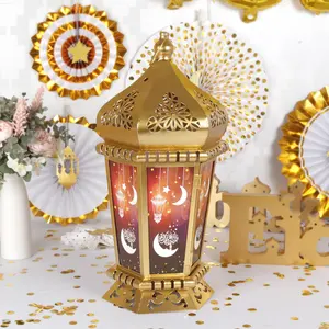 新的斋月装饰灯与闪烁的LED Eid穆巴拉克灯笼与LED Ramadan装饰挂灯笼