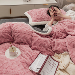 Rắn ấm taffia nhung sữa nhung 4 pcs setcolour kẻ sọc <span class=keywords><strong>Comforter</strong></span> Cover gối Quilt Cover Sheet bedding Set cho mùa đông - Product Image 4