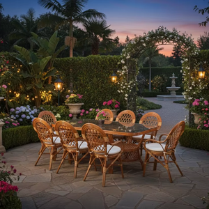 Juego de Comedor JAVA con Estructura de Ratán, Estilo Tradicional, Cómodo, Mesa Larga para Apartamento, Villa, Hotel y Muebles para el Hogar - Product Image 1