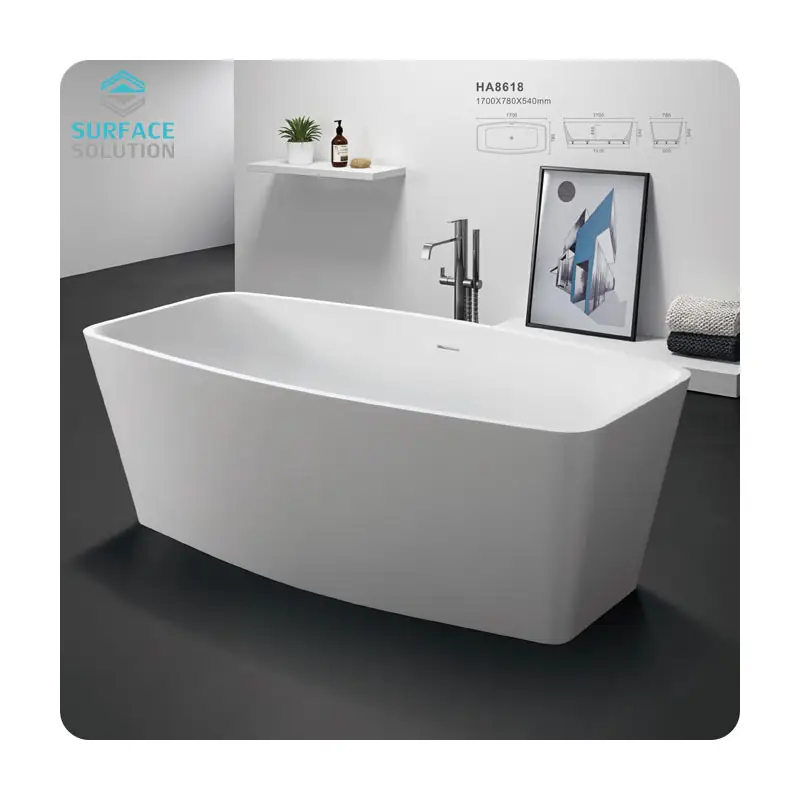 Misura su misura pietra artificiale in resina free standing bagno vasca da bagno freestanding bianco acrilico solido superficie vasca da bagno