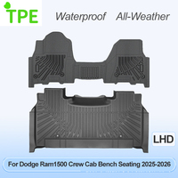 Tapis de sol de voiture 3D imperméables toutes saisons en TPE, sur mesure pour Dodge Ram 1500 Crew Cab avec banquette, modèles 2025 et 2026 uniquement, conduite à gauche