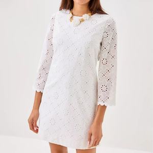 Elegante Vestido de Lino y Algodón con Bordado, Cuello Redondo, Casual, Forrado, Mini Vestido de Verano para Mujer - Product Image 2