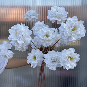 Flores de seda de alta calidad al por mayor flores artificiales de color rosa flores artificiales de Dalia de 3 cabezas - Product Image 2