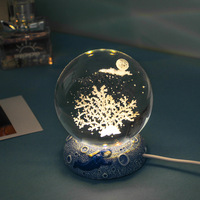 Magnifique lampe de nuit LED en forme de méduse, artisanat en résine USB, décoration d'intérieur, boule de cristal, veilleuse de bureau et cadeau de festival