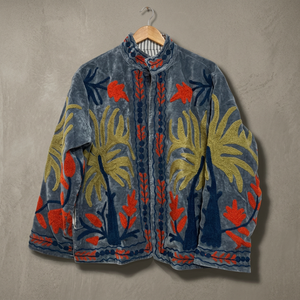 <b>Women</b> <b>Velvet</b> Floral Embroidered <b>Jacket</b> Mandarin Collar Full Sleeve Boxy Style Autumn Ethnic Bohemian Pattern Handwork Suzani - Product Image 6