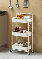 Chariot de rangement ABS pliable à trois niveaux avec roues, chariot de cuisine, hôtel