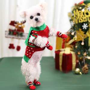 Décorations de Noël pour animaux de compagnie, chaussettes pour chien, 90% coton de haute qualité, design antidérapant pour la semelle - 4 styles différents, 4 pièces/ensemble - Product Image 5