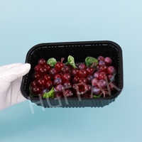Wegwerp vierkante zwarte PET RPET blisterverpakking van gerecycled plastic voor champignons, shiitake, groenten en fruit
