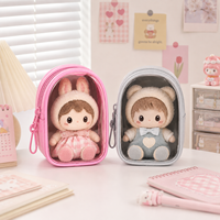 Mini sac de présentation pour poupées en cuir PU avec fenêtre transparente en PVC, sac à dos Ita, pochette de transport transparente pour jouets en peluche, fermeture éclair, clip, Kawaii, vente en gros