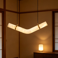 Lampe suspendue linéaire vintage en albâtre, style rétro, LED, laiton brossé, faisceau 360°, pour salon, chambre, café, décoration