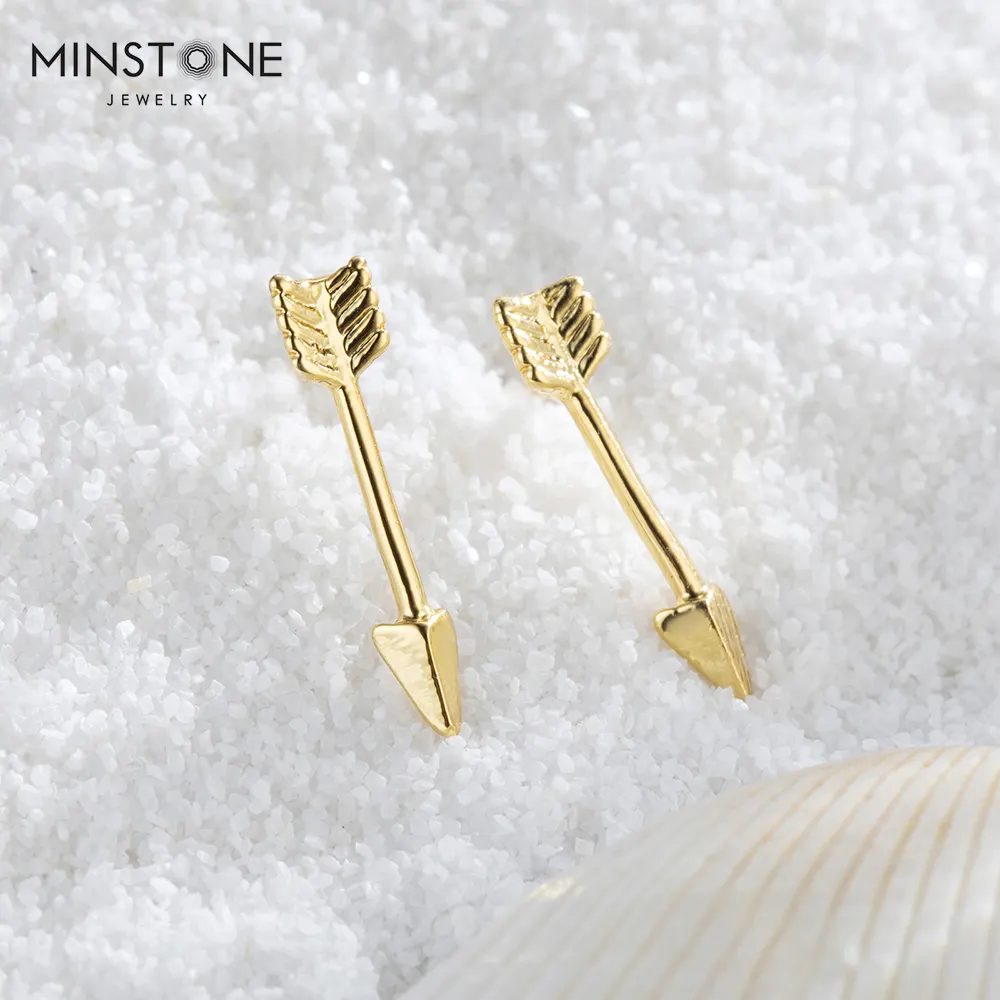 Perhiasan Kustom Kualitas Tinggi 14K Emas Disepuh Hypoallergenic Emas Diisi Panah Stud Earrings untuk Wanita Anak