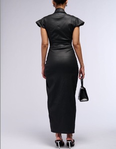 Classy <strong>Black</strong> Sexy v Neck Shoulder Pad Sleeveless <strong>Button</strong> up Asymmetrical Evening <strong>Dresses</strong> Custom OEM - Product Image 3