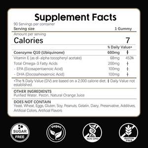 Gomitas de CoQ10 OEM/ODM con CoQ10 600mg 200mg Omega 3 y Vitamina <span class=keywords><strong>E</strong></span> para Energía y Soporte Antioxidante - Sabor Naranja - Product Image 3