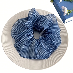 Nuevo Producto 2026: Lazos para el Cabello de Tela para Mujer, Diseño de Cuadrícula Azul, Elegantes, Sencillos, de Lujo Discreto y de Nicho, Venta al por Mayor de Accesorios para el Cabello - Product Image 5