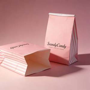 Sac en papier carré personnalisé avec logo, fond plat, soufflet, résistant à la graisse, fermeture magnétique et attache métallique pour bonbons, grains de café, nouilles - Product Image 4