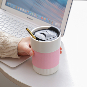 New Design Insulated to Go <b>Ceramic</b> Tumbler <b>Cups</b> Porcelain Coffee Travel Mug with Lid - Product Image 5