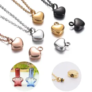 Stainless Steel Heart Necklace 18K Gold Plated Personalized Perfume Oil Necklace Ashes Memorial Cremation Jewelry
