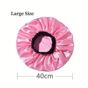 Large Satin Elastic Soft Band Jumbo Black Wide Edge Bonnet Night <b>Head</b> Cover <b>Silk</b> Hair <b>Wraps</b> Turbans Women Adults All Seasons - Product Image 4
